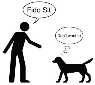 owner says sit, dog says no