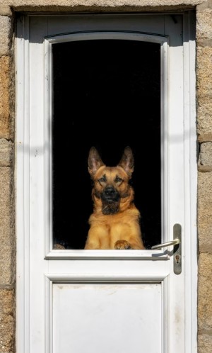 German Shepherd in charge of the door
